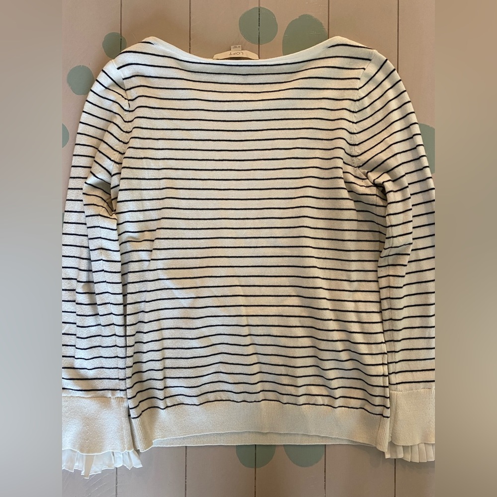 Loft White and Black Striped Sweater